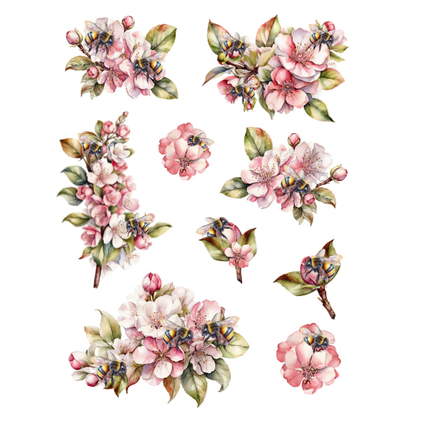 Apple Blossoms And Bees White Cloud Decor Transfer