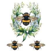 Three bees surrounded by flowers and leaves Buzzing Bliss White Cloud Decor Transfer