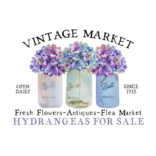 Market Hydrangeas White Cloud Decor Transfer