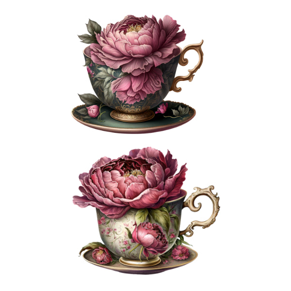 Peony Tea Cups 1 White Cloud Decor Transfer