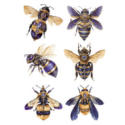 Decorative bees with purple and gold accents. Purple Bees White Cloud Decor Transfer