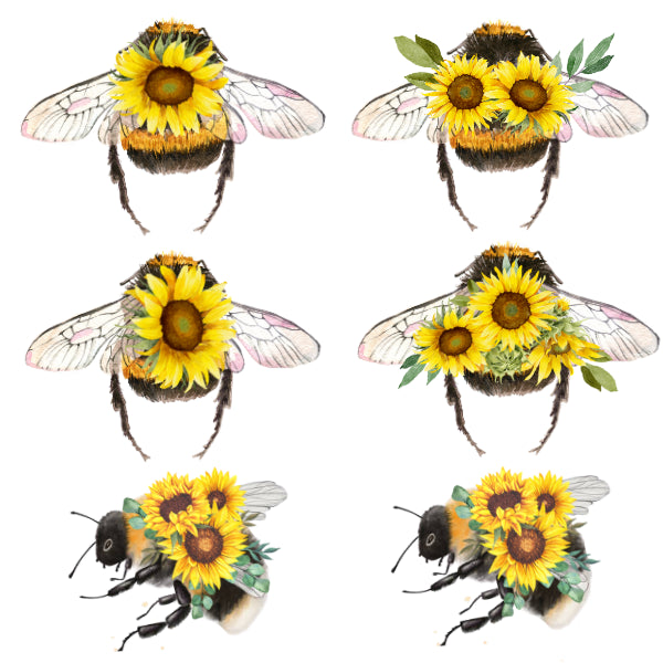 Sunflower Bees White Cloud Transfer Rub On Transfer