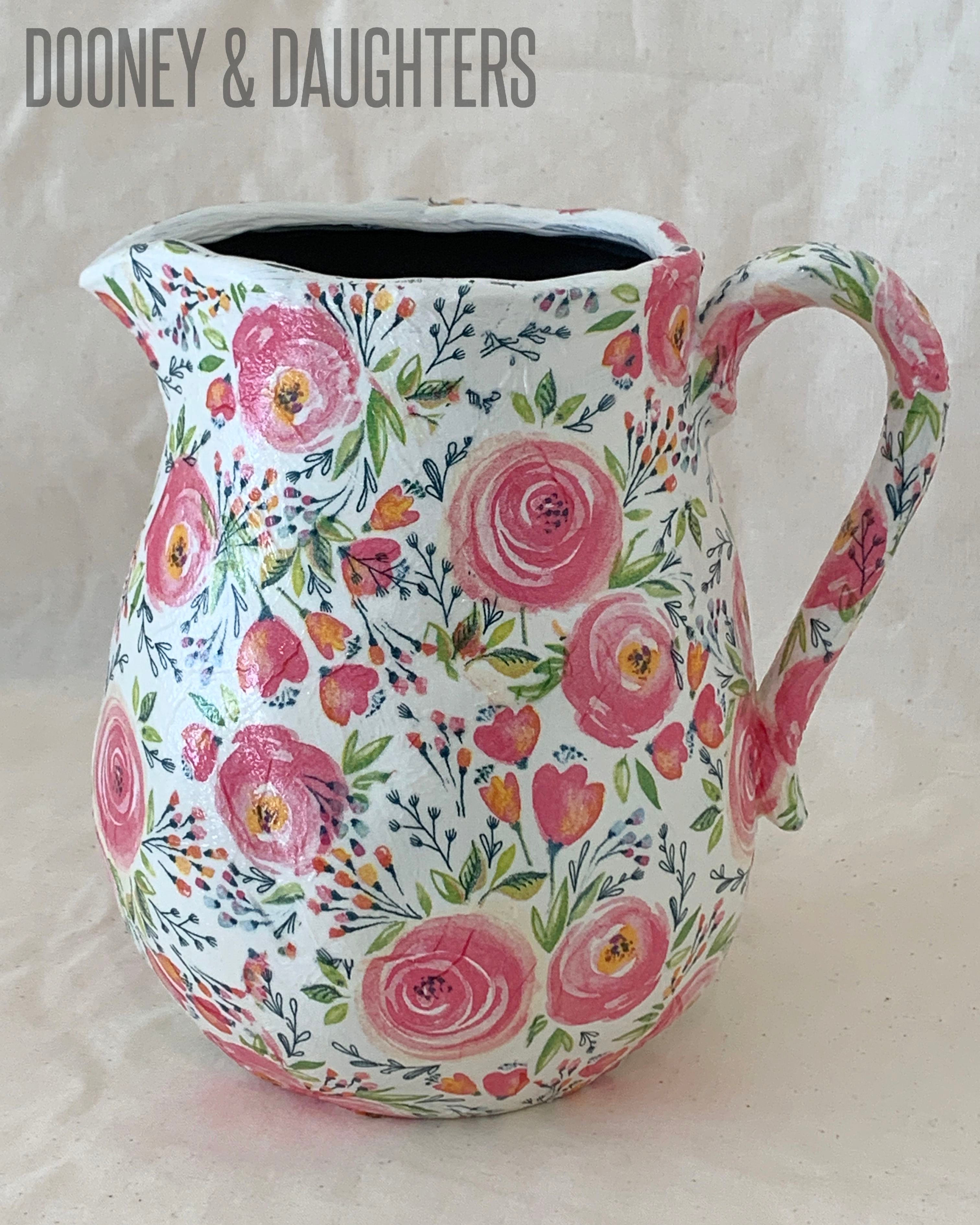 Hand Decoupaged Jug Made in NZ Dooney Daughters