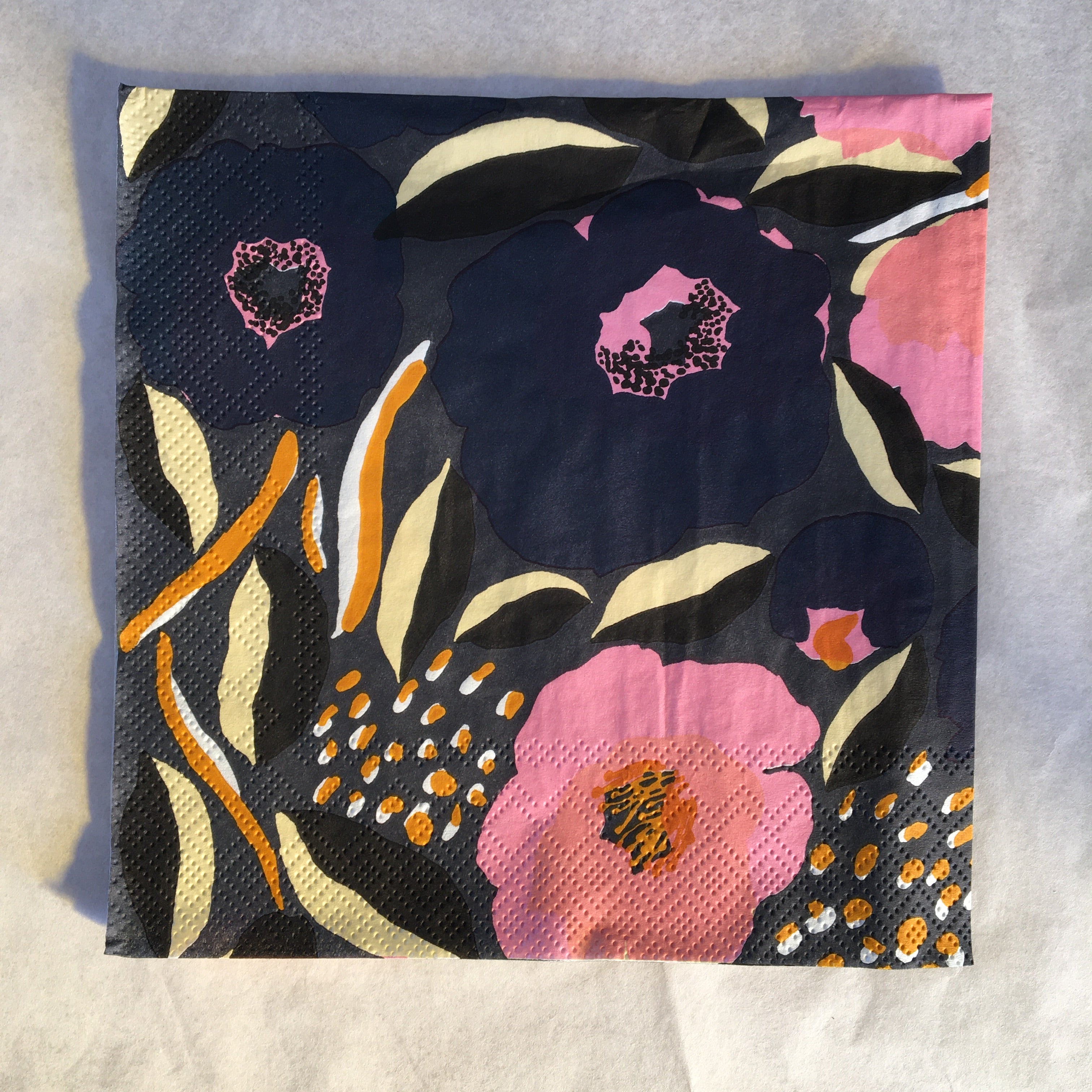 Decoupage Paper of Rambling Pink Roses on Blue Napkin