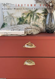 Filing cabinet painted in Autumn Rust Velvet Luxe – earthy burnt orange finish