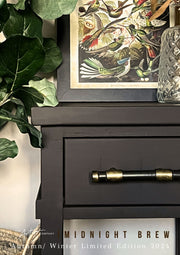 Statement bedside in Midnight Brew wall paint – rich earthy tone in low light