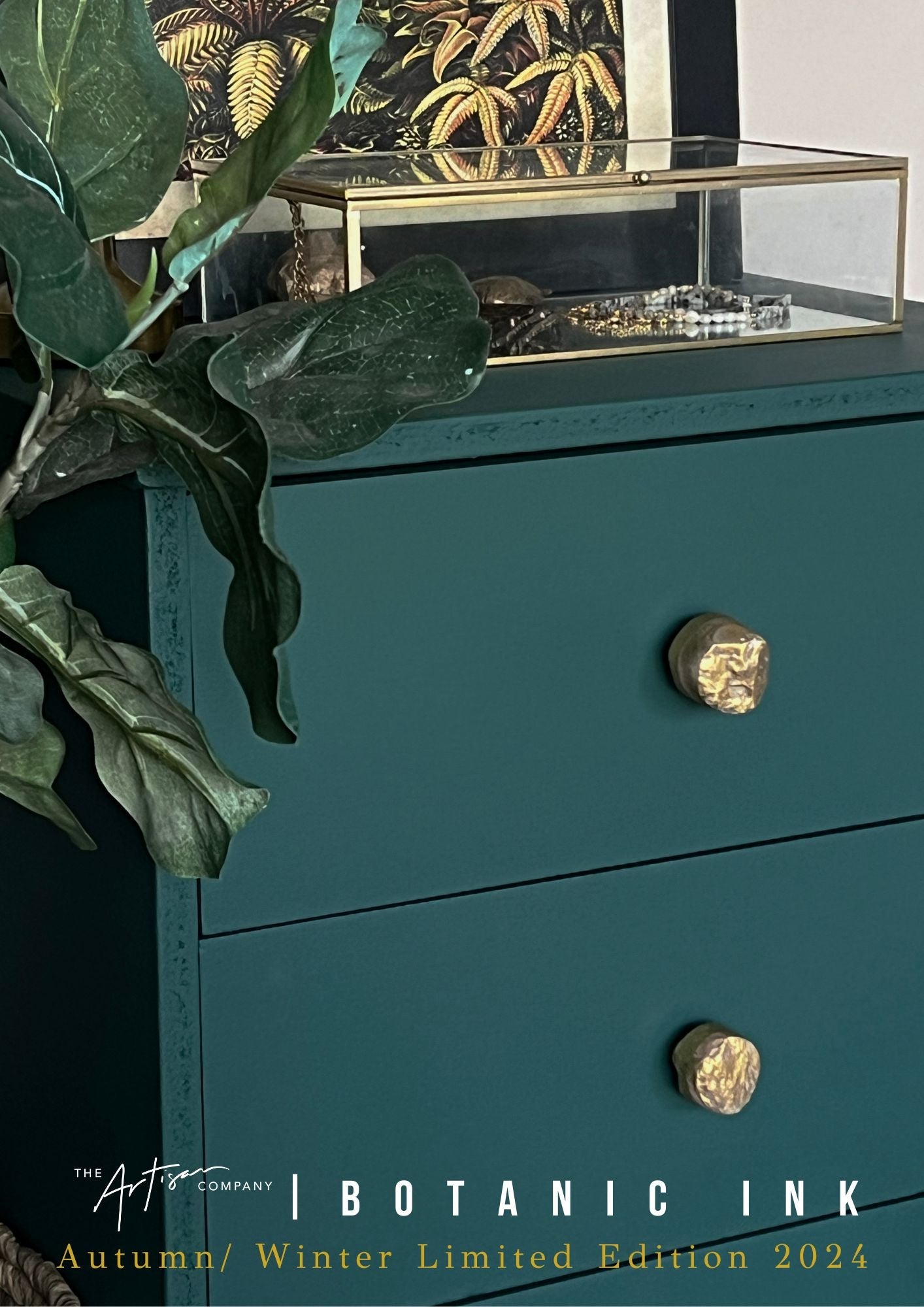 Furniture makeover using Botanic Ink Velvet Luxe – vibrant deep green