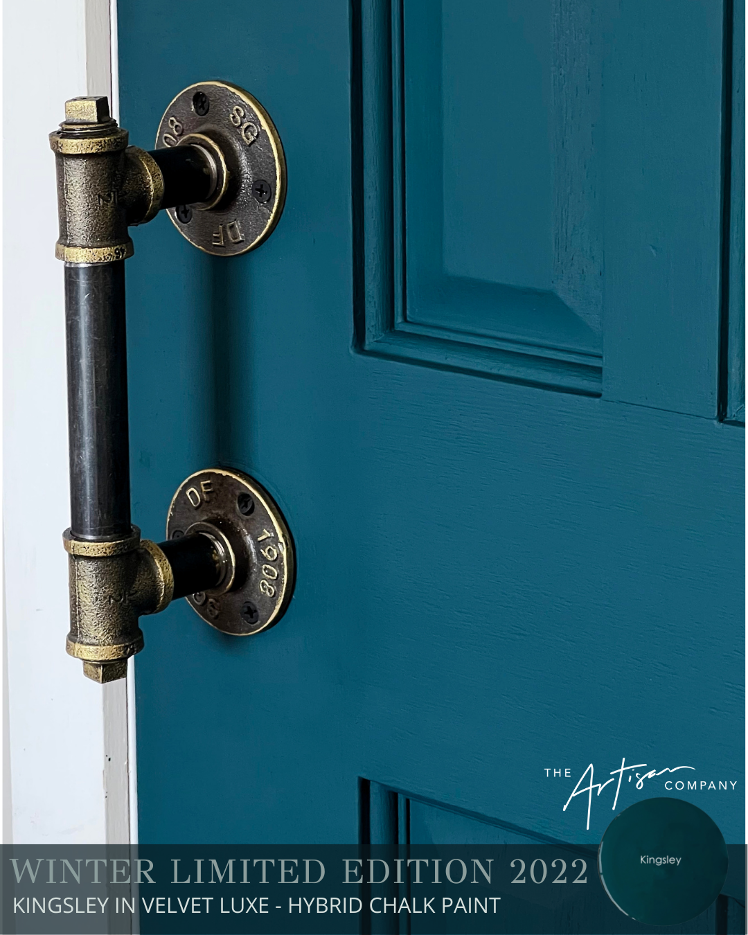 Door painted in Kingsley Velvet Luxe – moody jewel-toned blue-green