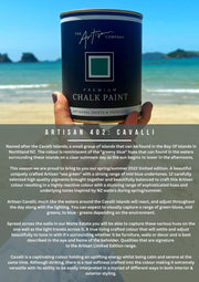 Tin of Cavalli chalk paint – blue-green NZ-inspired colour