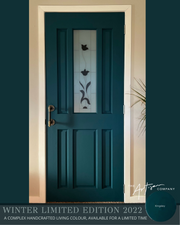 Kingsley  paint on door – artisan blue-green finish with gold accents