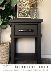 Midnight Brew used on a bedside  – sophisticated alternative to black wall paint