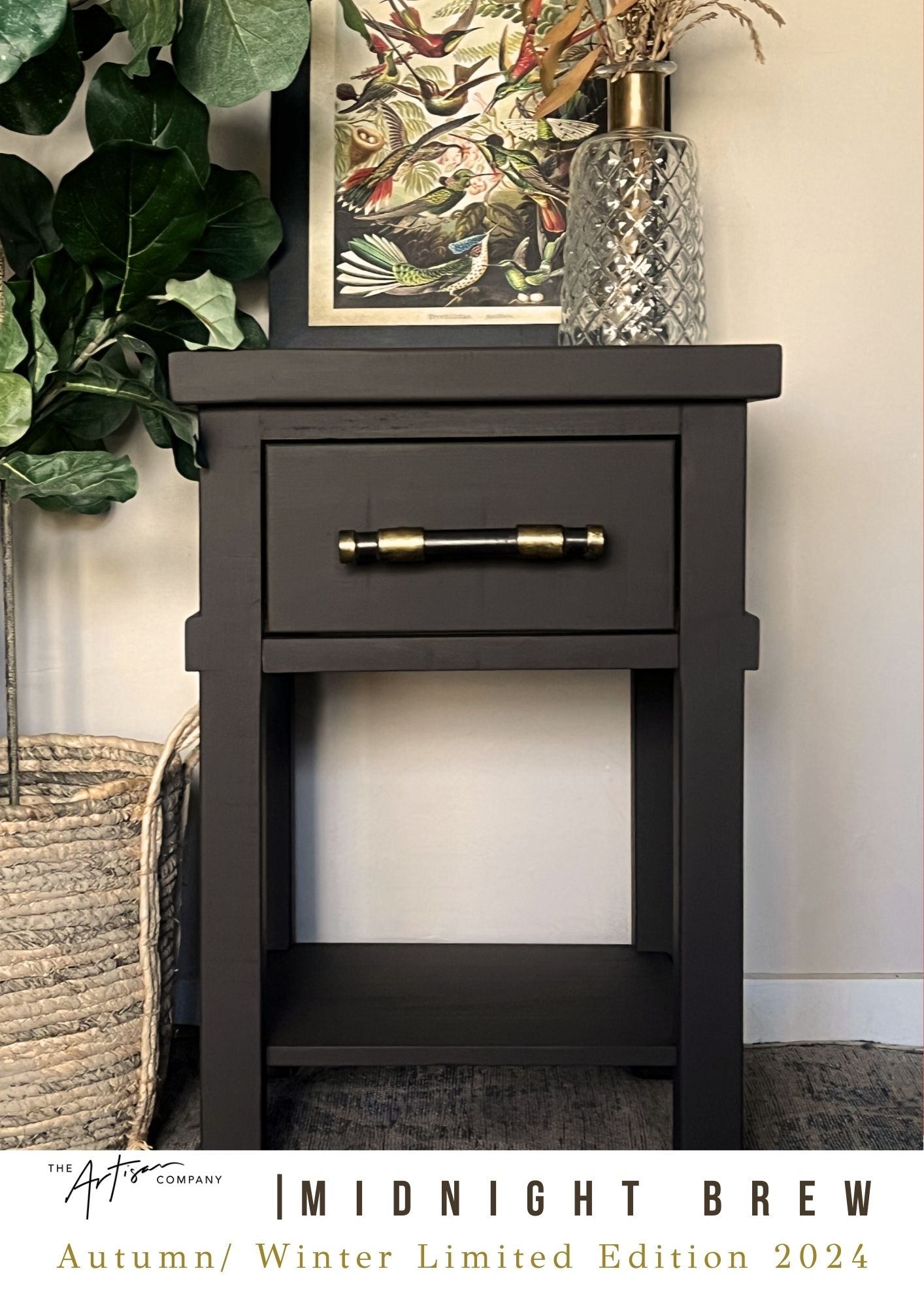 Midnight Brew used on a bedside  – sophisticated alternative to black wall paint