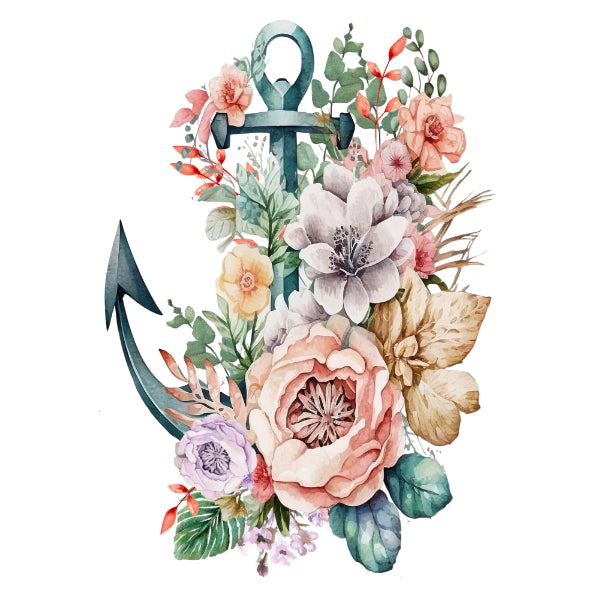 Anchor 2 White Cloud Decor Transfer. Floral arrangement with a blue anchor.