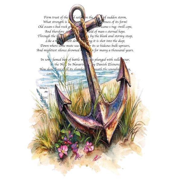 Decorative anchor with grass and flowers and words on a white background. Anchor 3 White Cloud Decor Transfer