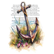 Decorative anchor with grass and flowers and words on a white background. Anchor 3 White Cloud Decor Transfer