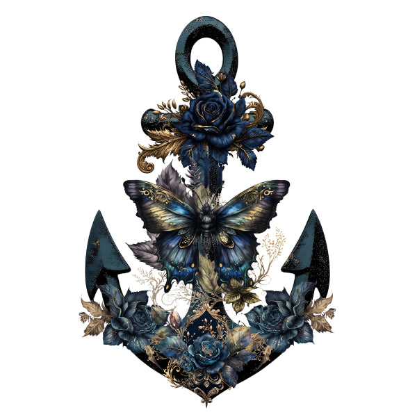 Anchor 4 White Cloud Decor Transfer. Decorative anchor with floral and butterfly design