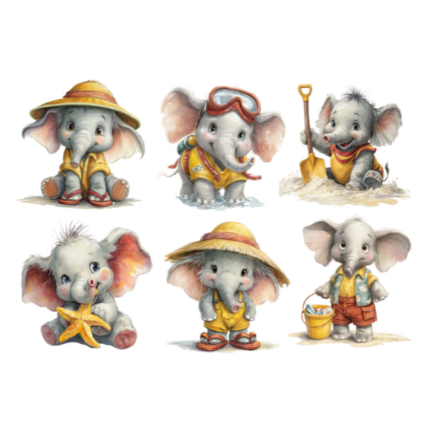 Beach Elephants White Cloud Decor Transfer