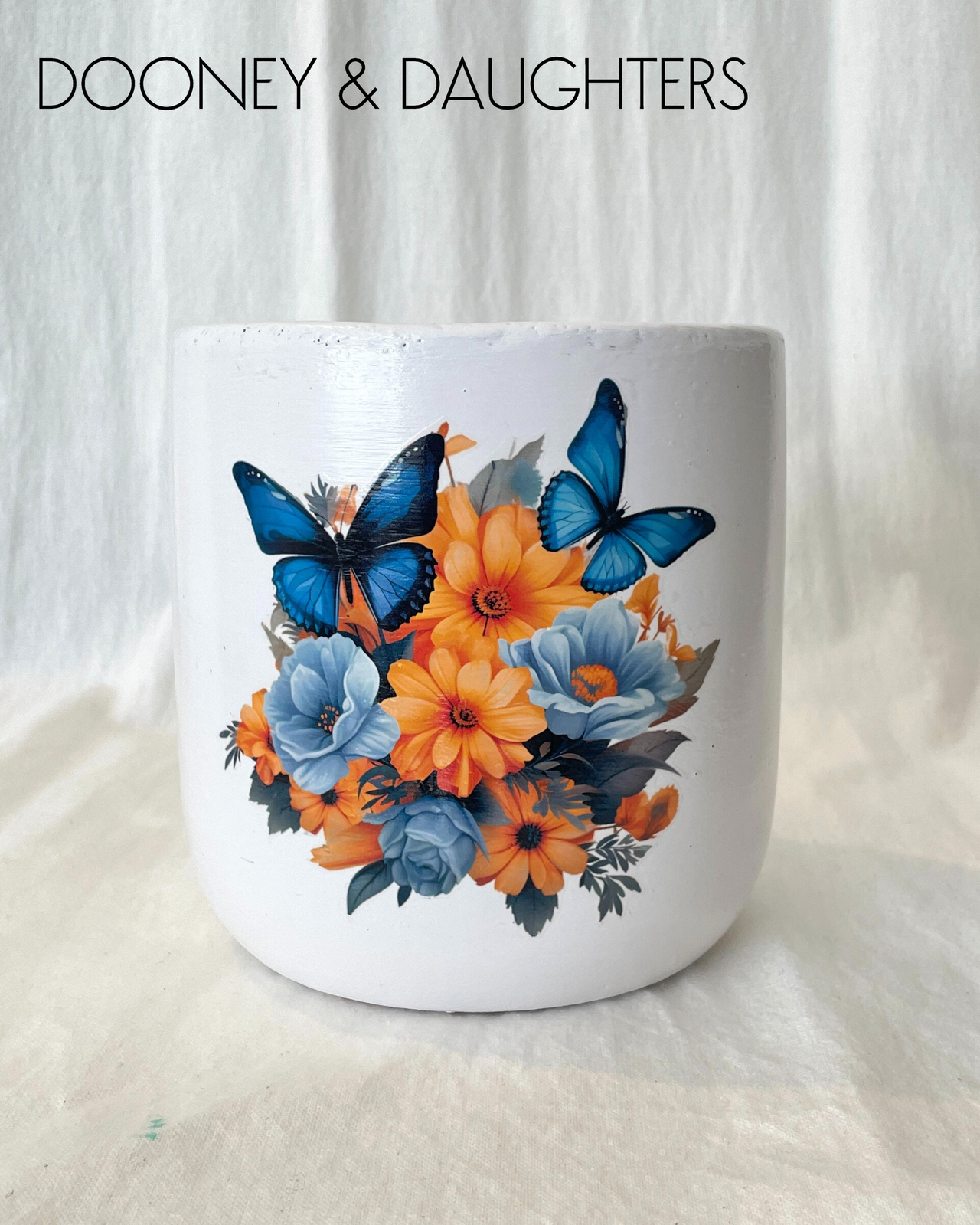 Large Pot - Blue Butterflies with Flowers