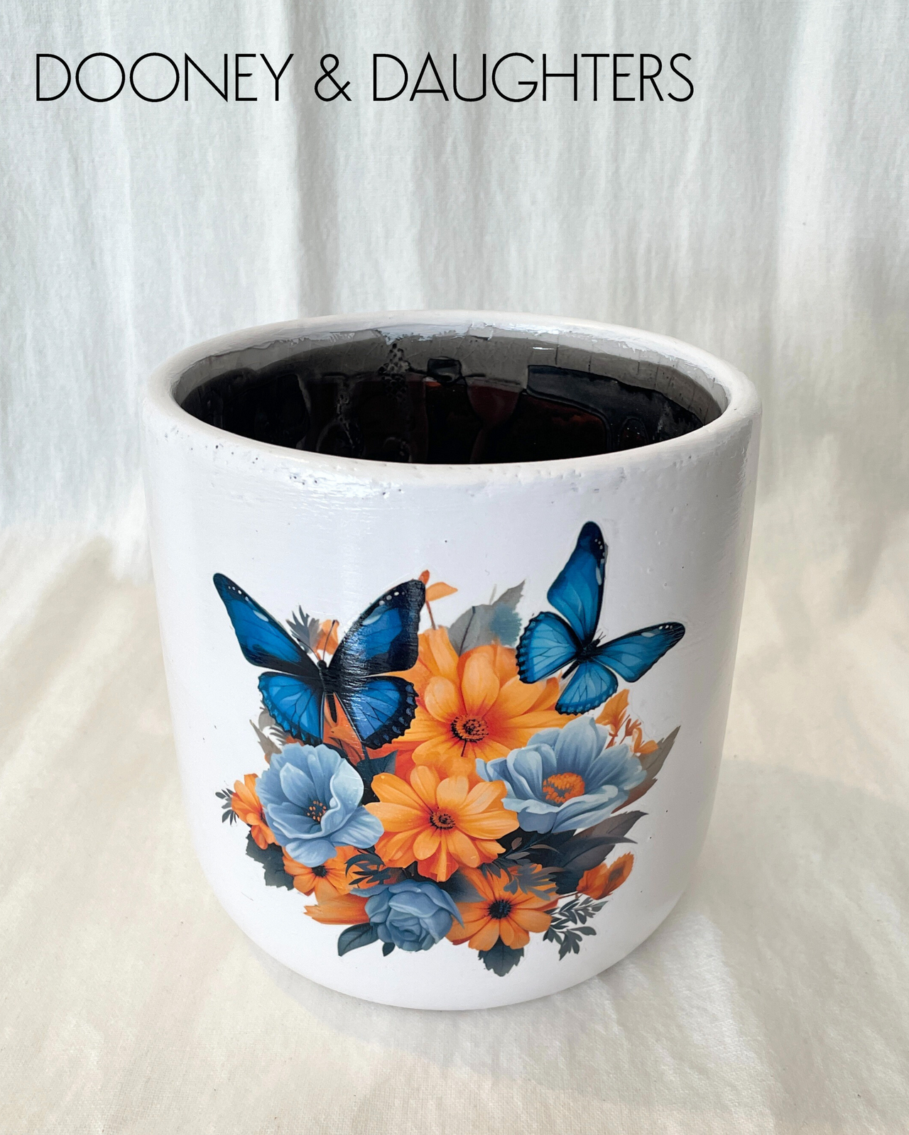 Large Pot - Blue Butterflies with Flowers