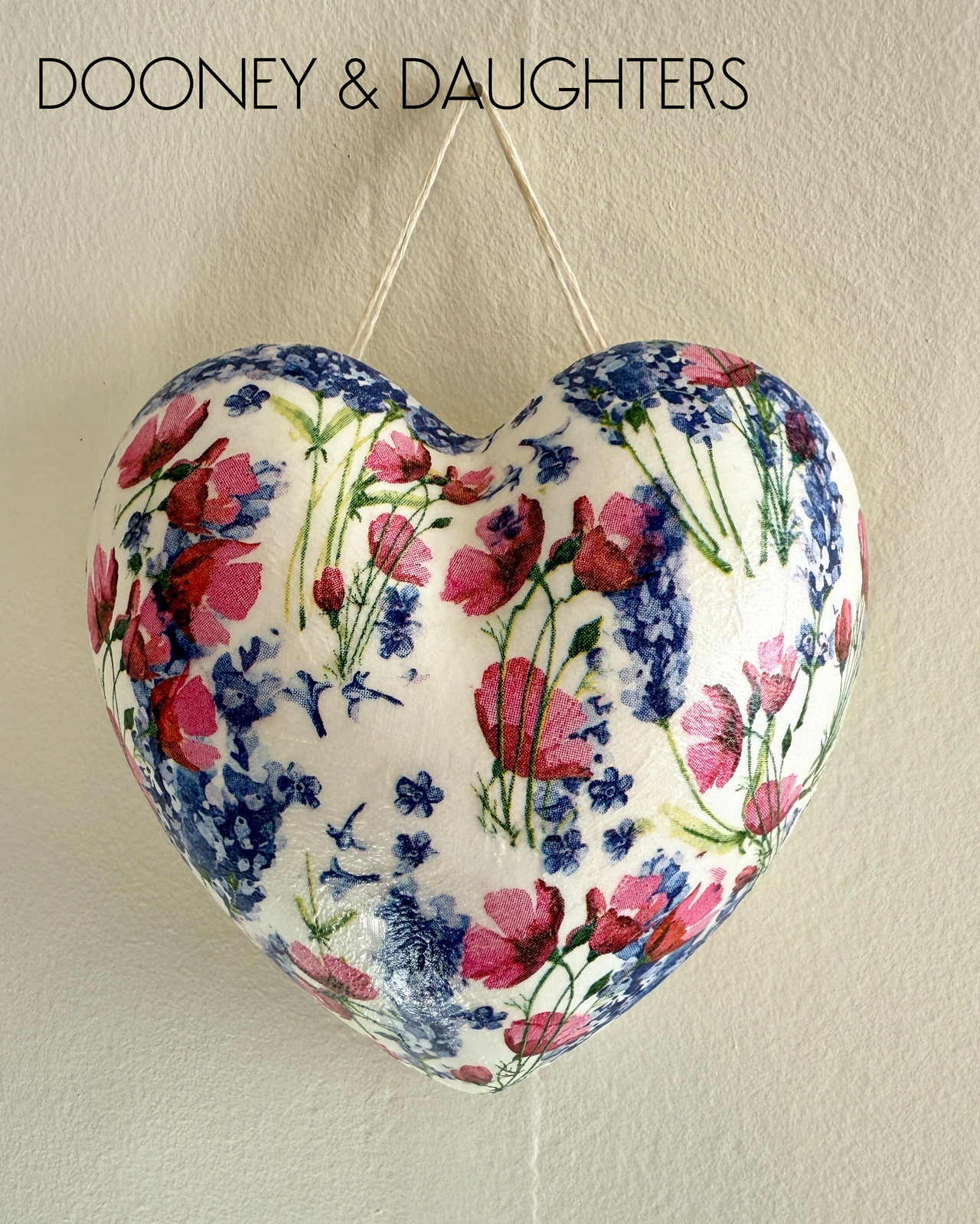 Medium Heart - Blue & Pink Flowers