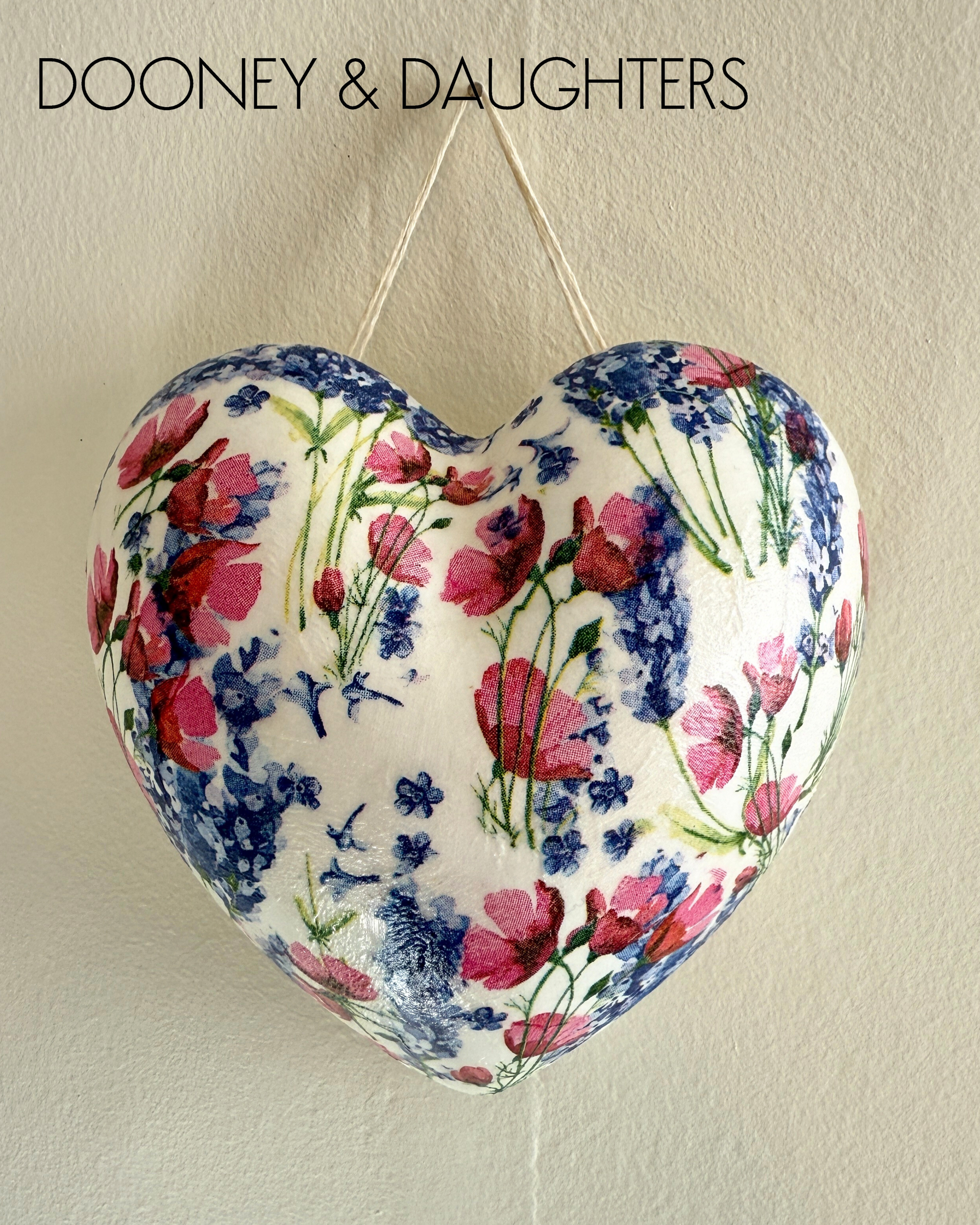 Medium Heart - Blue & Pink Flowers