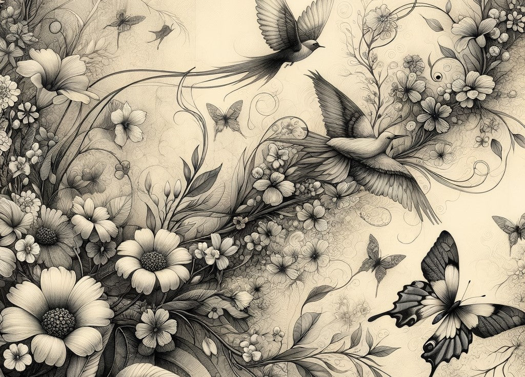 Botanical in Black and White Decoupage Paper