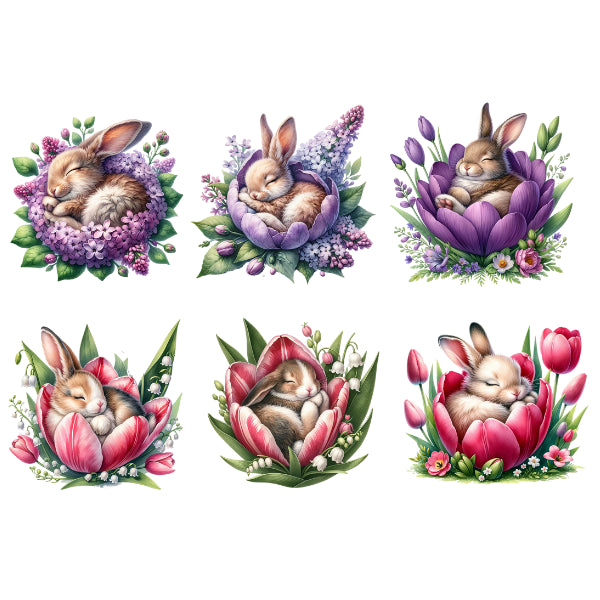 Bunny Flowers White Cloud Decor Transfer