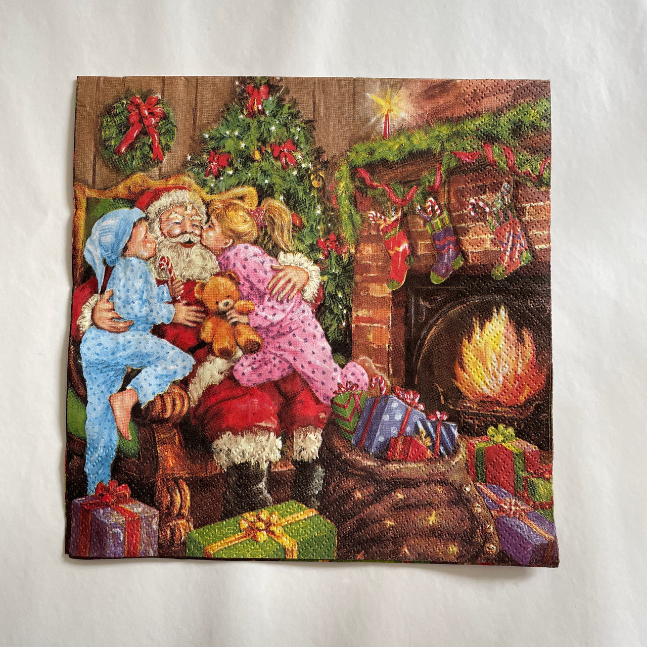 Napkin - Children Kissing Santa Claus