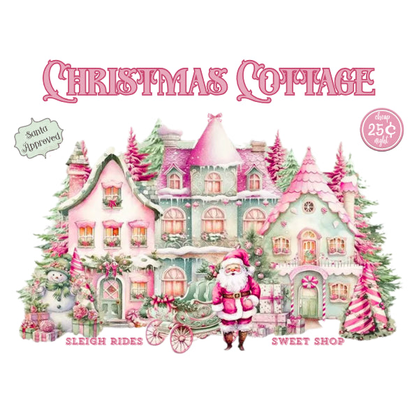 Christmas Cottage White Cloud Decor Transfer
