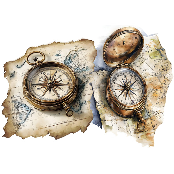 Compass & Map 1 White Cloud Decor Transfer