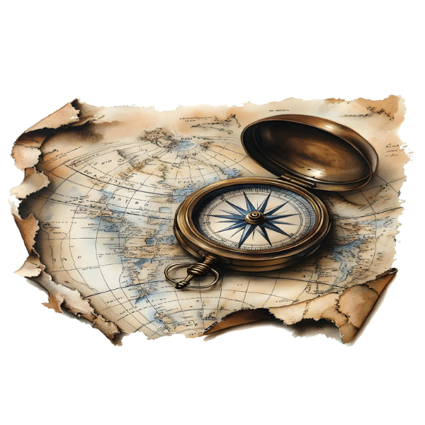 Compass & Map 2 White Cloud Decor Transfer