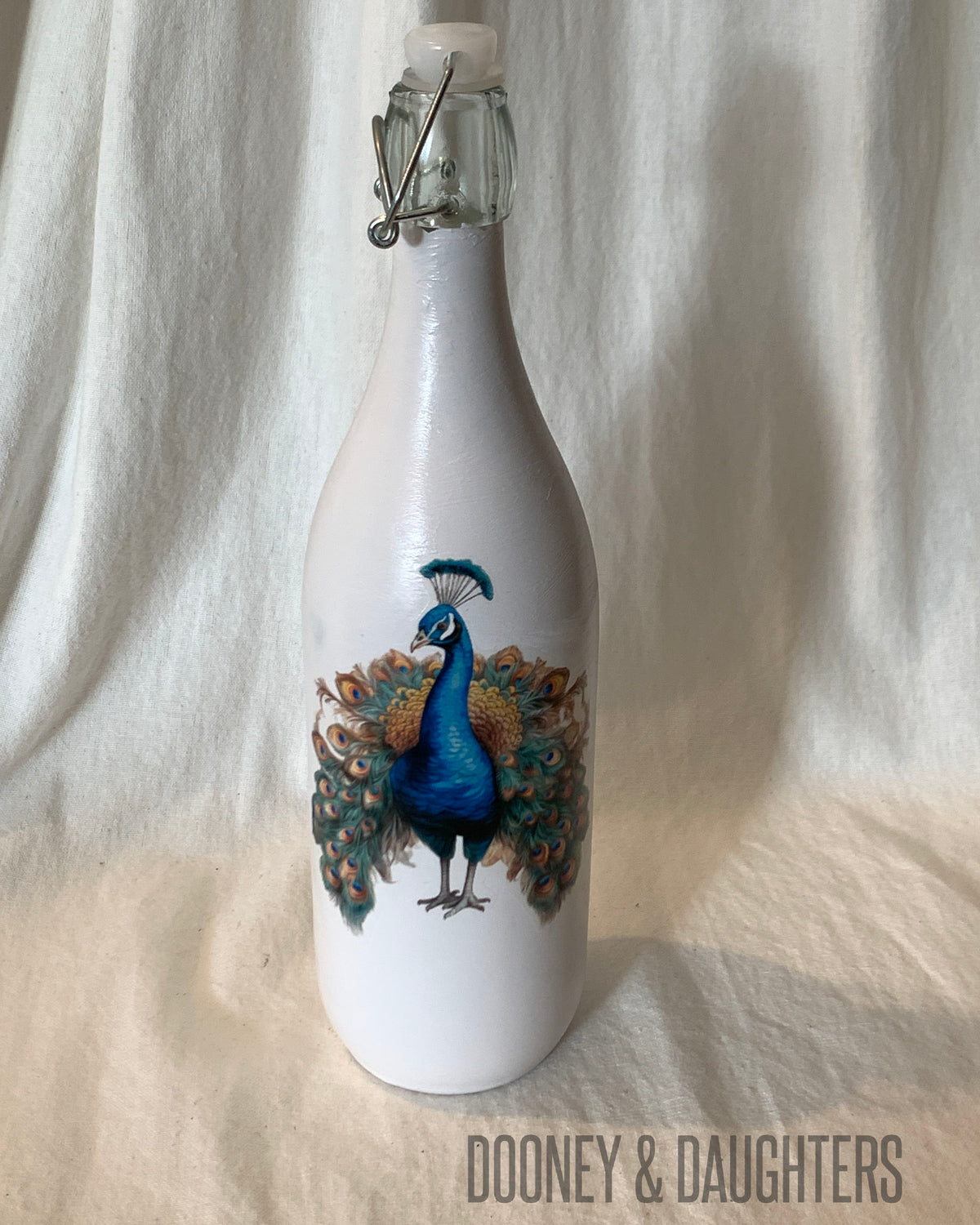 Dazzling Peacocks One Glass Bottle