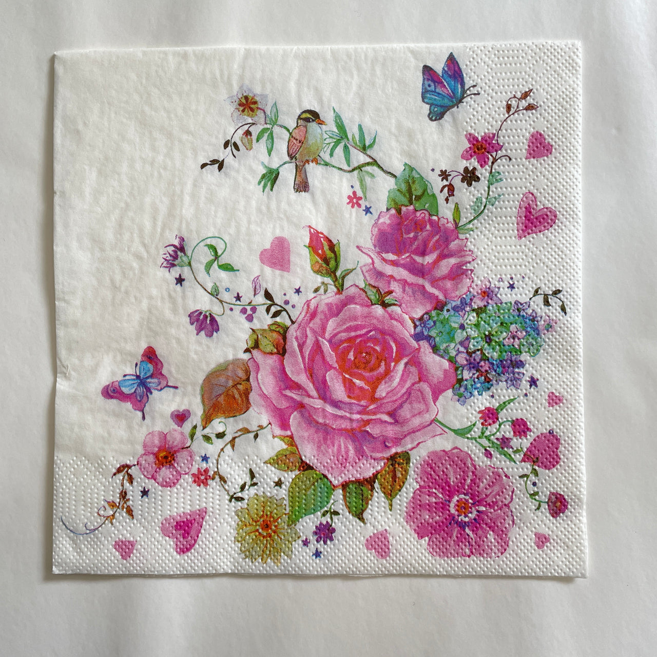 Napkin - Drawn Roses with Butterflies