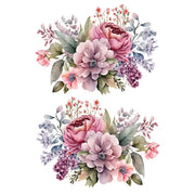 Dreamy Elegance White Cloud Decor Transfer. Two floral bouquets with pink and purple flowers 