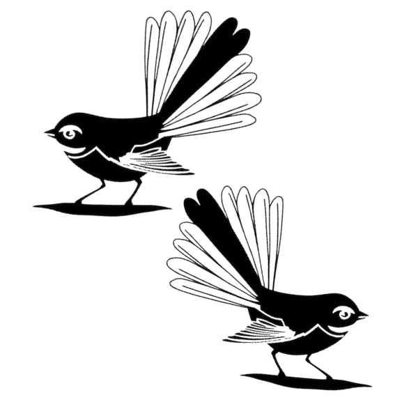 Two black and white illustrations of fantails. Fantails 3 White Cloud Decor Transfer