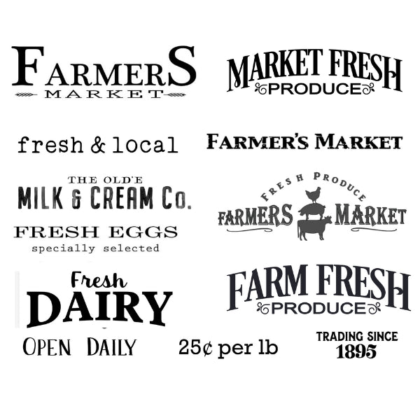 Farmers Market Labels White Cloud Decor Transfer