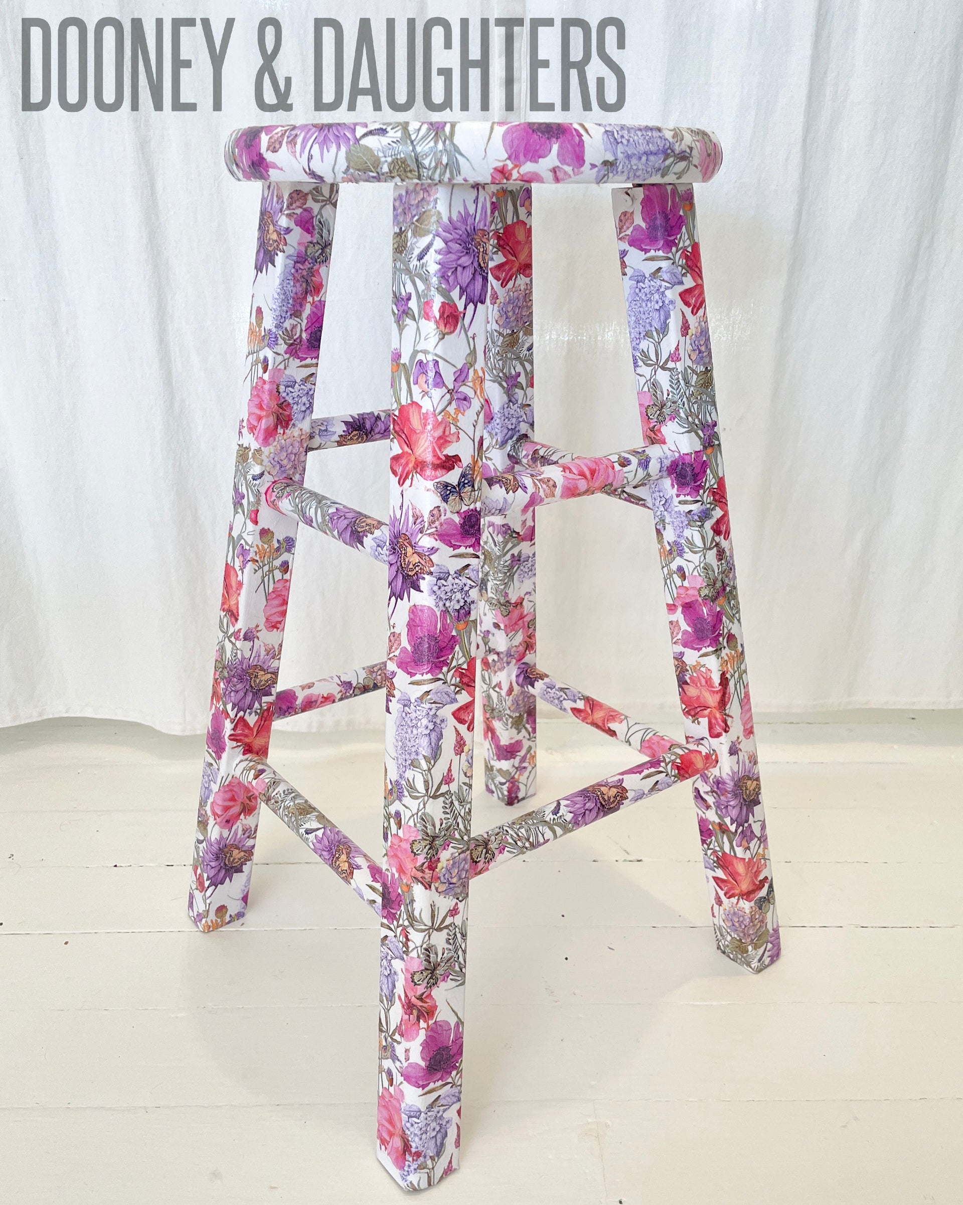 Floral Poem Decoupaged Stool