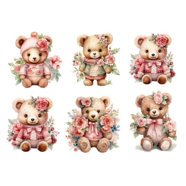 Floral Teddy Bears White Cloud Decor Transfer