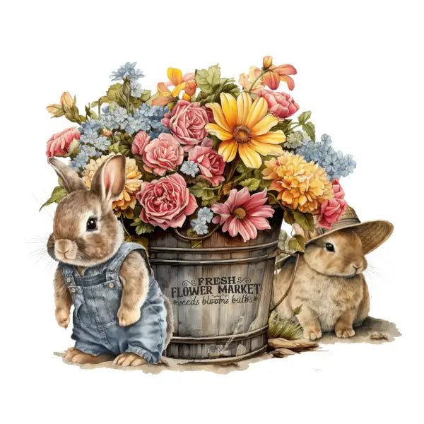 Flower Market Bunnies White Cloud Decor Transfer