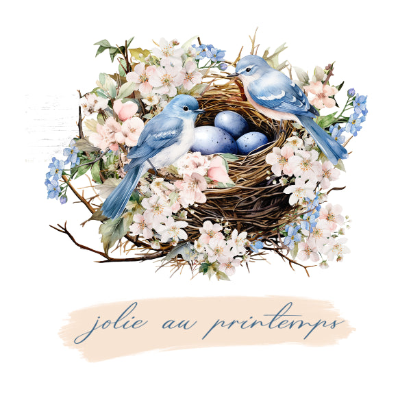 French Birds White Cloud Decor Transfer