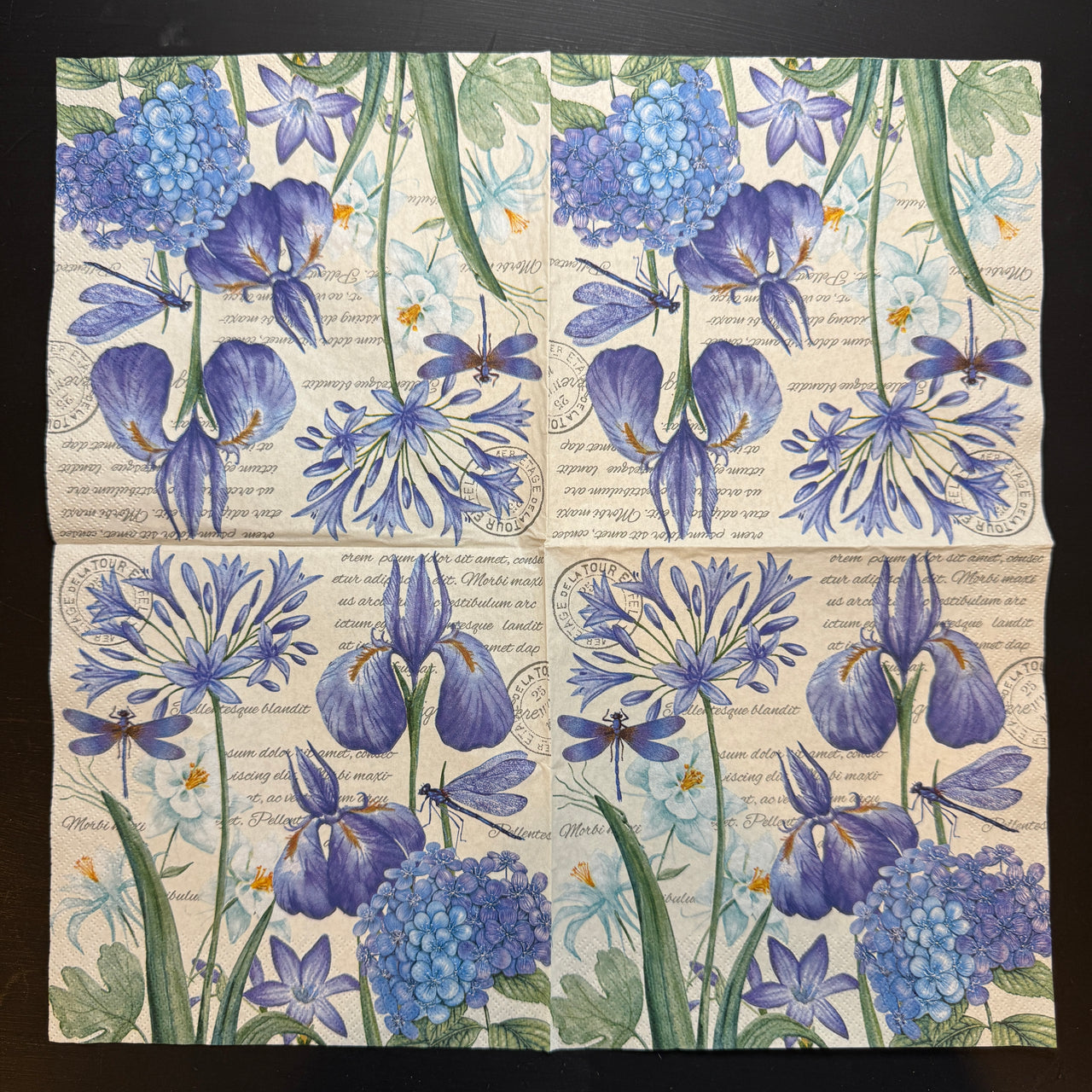 Napkin - Irises, Hydrangeas & Dragonflies