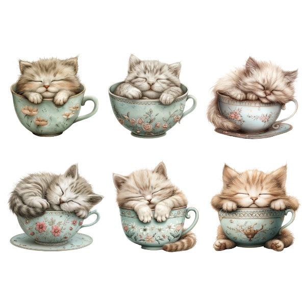 Kittens In Teacups White Cloud Decor Transfer