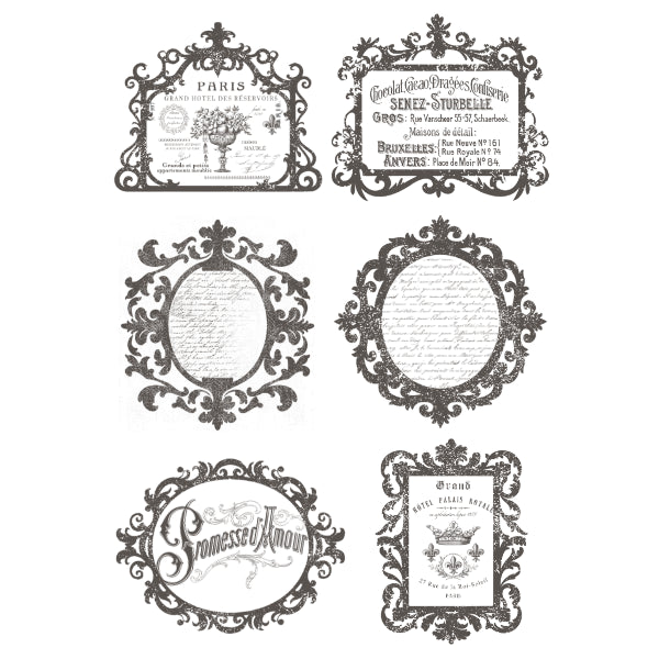 Set of decorative vintage frames with text. Label 1 White Cloud Decor Transfer