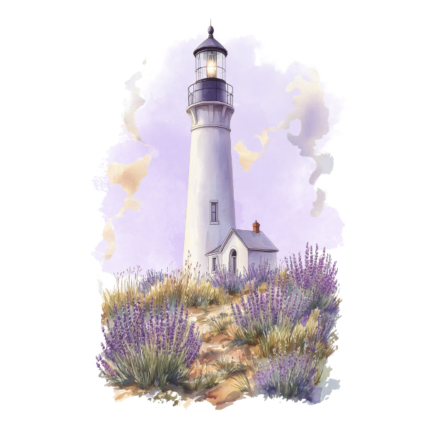 Lighthouse surrounded by lavender plants. Lighthouse 2 White Cloud Decor Transfer