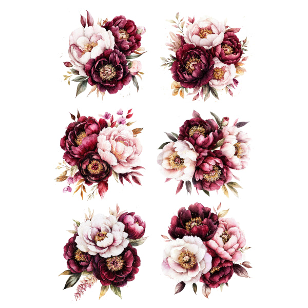 Maroon Peonies White Cloud Decor Transfer