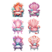 Set of six colorful shell-shaped chairs. White Cloud Decor Transfers