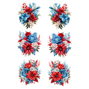 Set of six floral bouquets in red, blue, and white. Nautical Elegance White Cloud Decor Transfer
