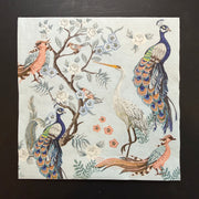 Napkin - Peacocks & Heron in Garden on Blue