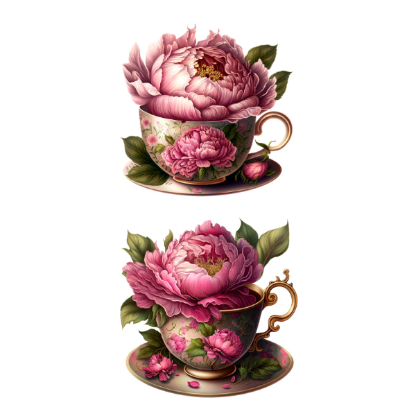 Peony Tea Cups 2 White Cloud Decor Transfer