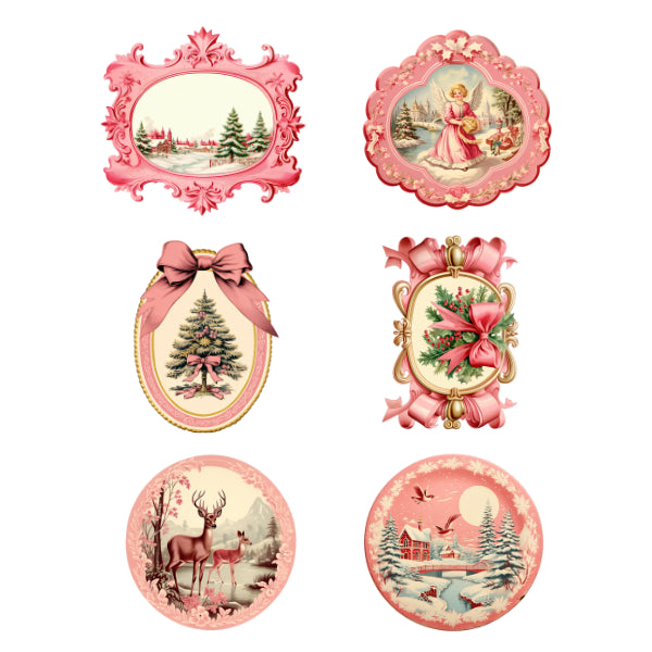 Pink Christmas Frames 3 White Cloud Decor Transfer